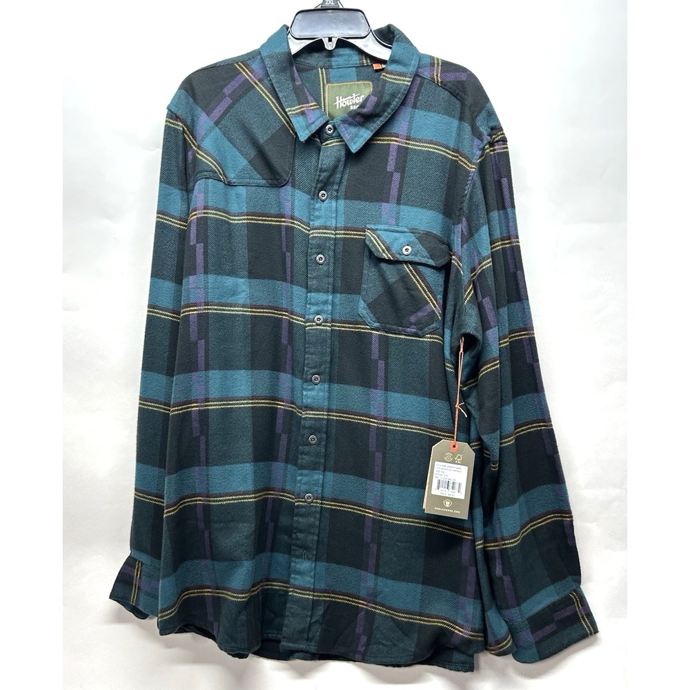 Howler Bros Harkers Flannel Shirt Mens 2XL Backdrop Plaid Phantom Blue (R2)
